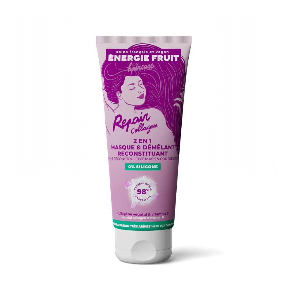Energie Fruit Mascarilla y desenredante 2 en 1 reparadora con colágeno vegetal y vitamina B 200 ml