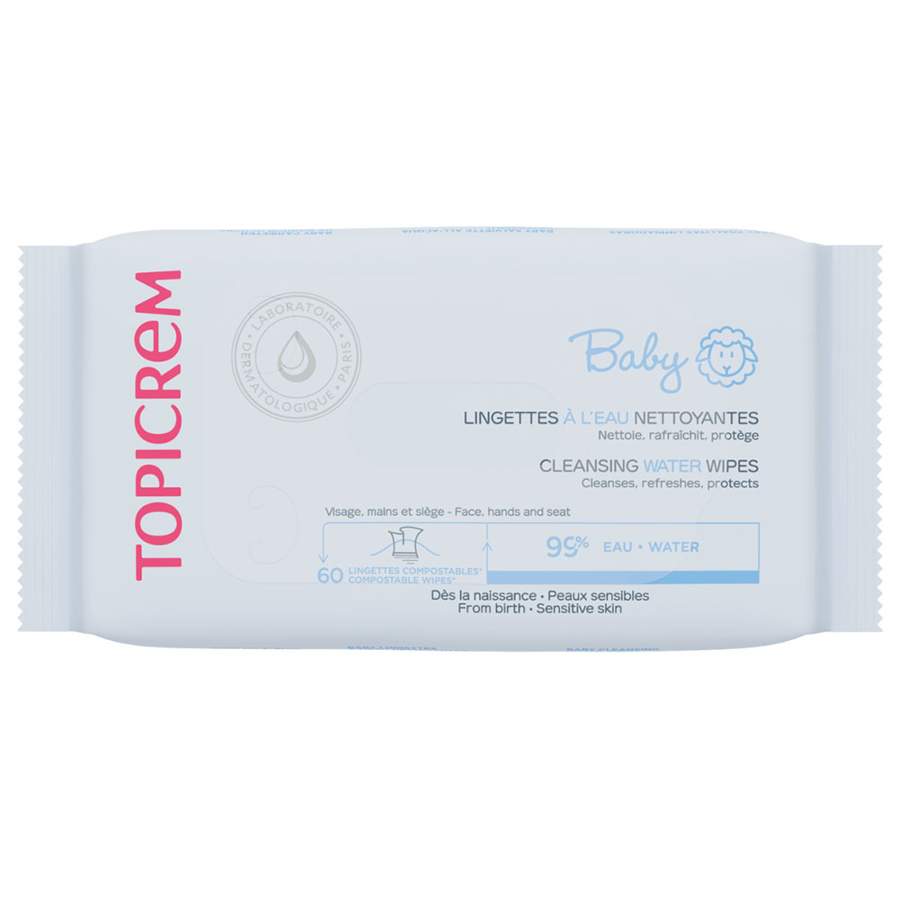 Topicrem Bebé Toallitas limpiadoras para rostro, manos y zona del pañal 60 toallitas compostables