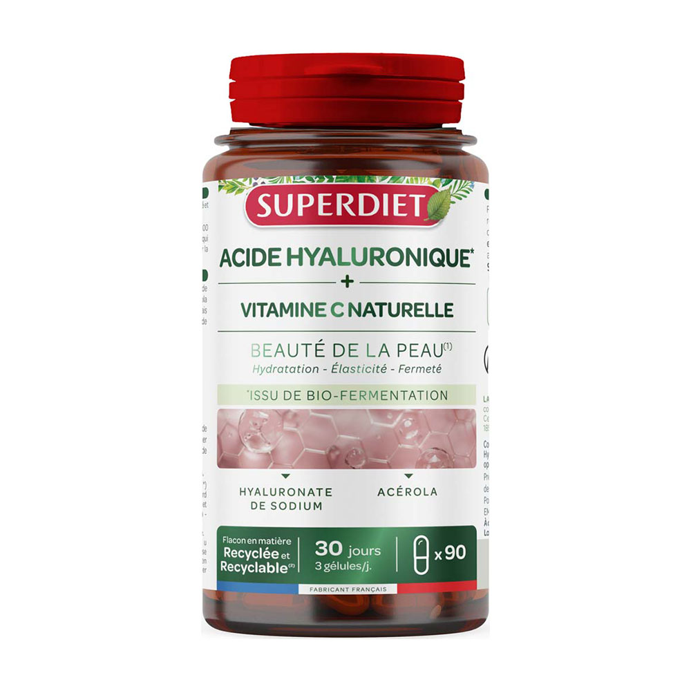 Superdiet Ácido hialurónico y vitamina C natural belleza de la piel 90 cápsulas