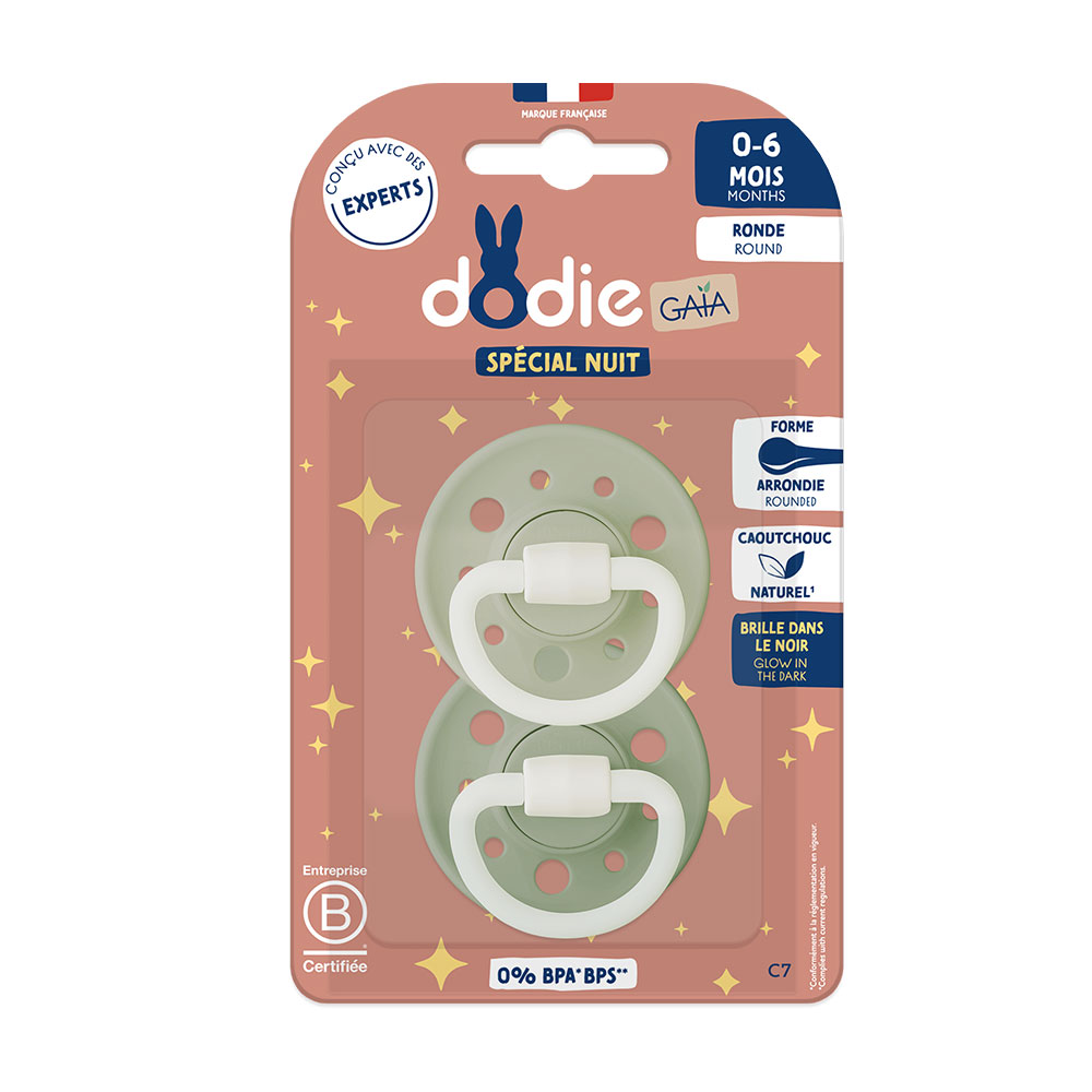Dodie Gaia Sucettes Rondes Anatomiques Nuit de 0 a 6 meses x2