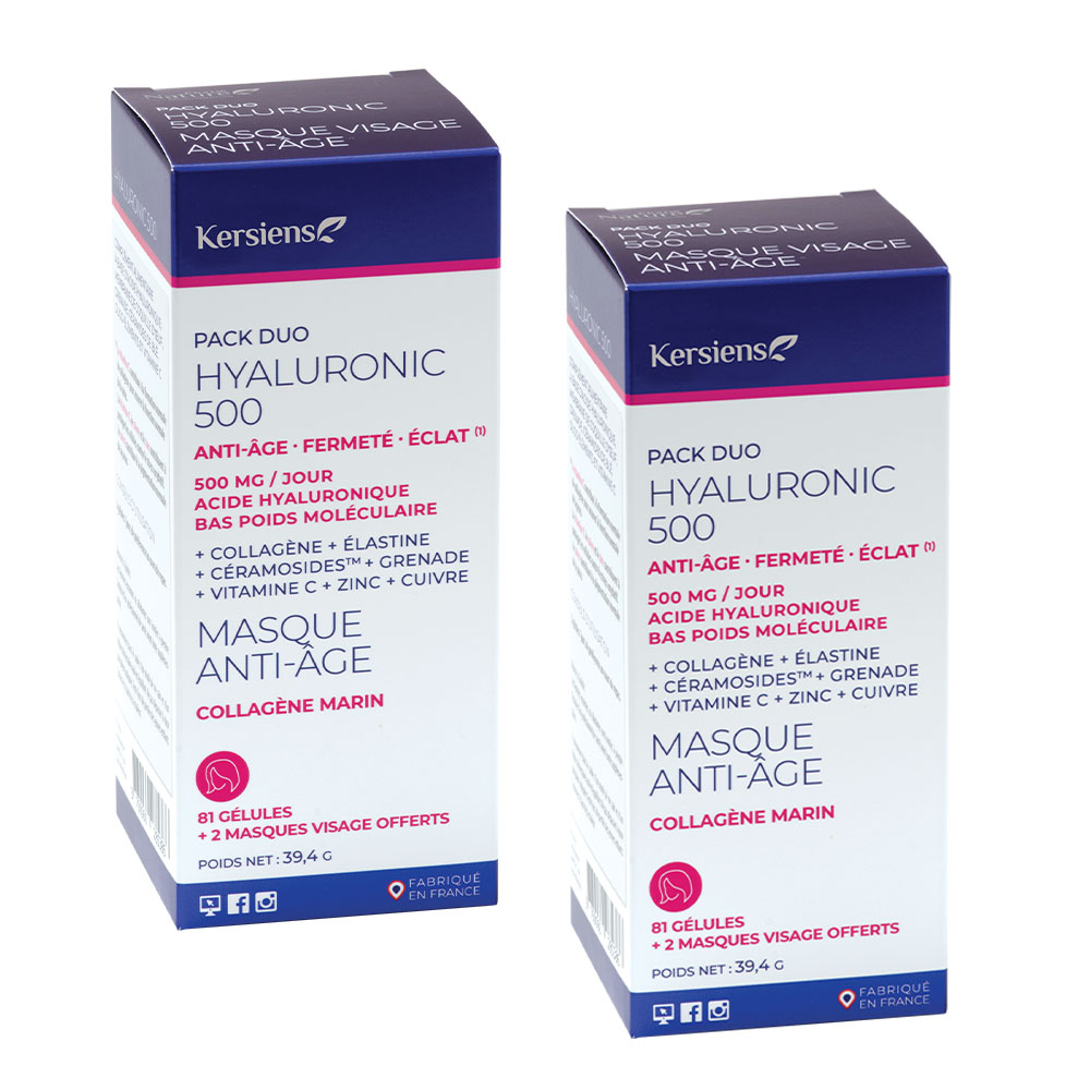 Kersiens Hialurónico 500 2x 81 cápsulas + 2 Mascarillas de regalo