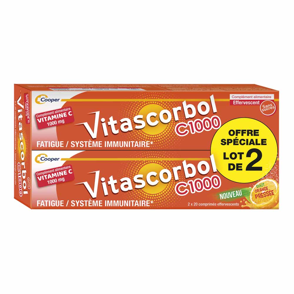 Vitascorbol Vitamina C1000 sabor naranja exprimida 2 x 20 comprimidos efervescentes