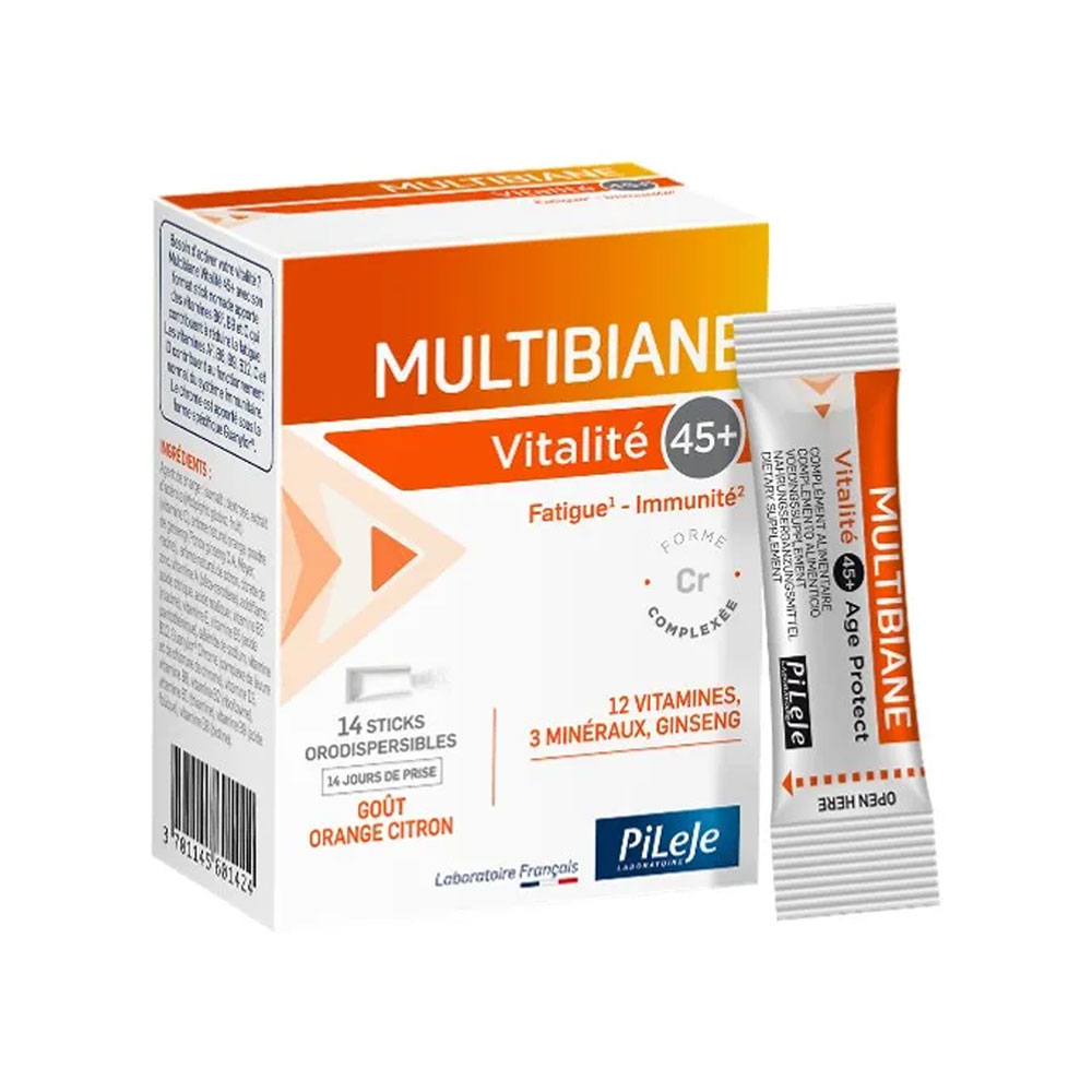 Pileje Multibiane Vitalidad 45+ fatiga e inmunidad 14 sticks orodispersibles