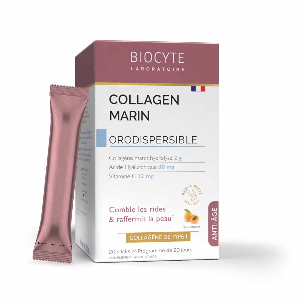 Biocyte Antiedad Colágeno Marino Ácido Hialurónico y Vitamina C Aroma de albaricoque 20 barritas bucodispersables