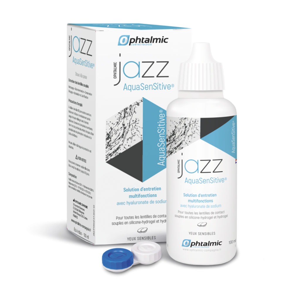 Ophtalmic AquaSensitive Solución multiusos Jazz para todo tipo de lentes de contacto blandas 100 ml