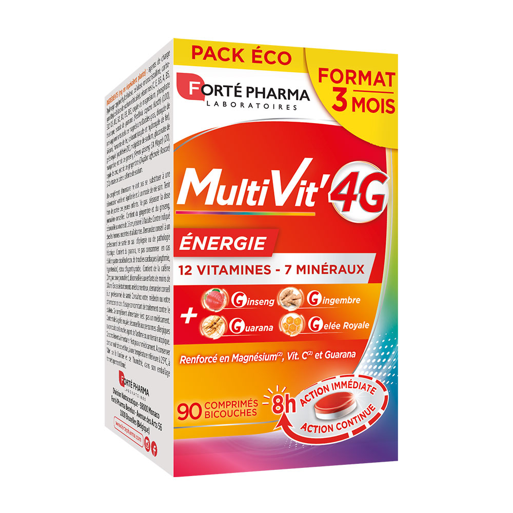 Forté Pharma MultiVit'4G Formato de energía 3 meses 90 comprimidos de doble capa