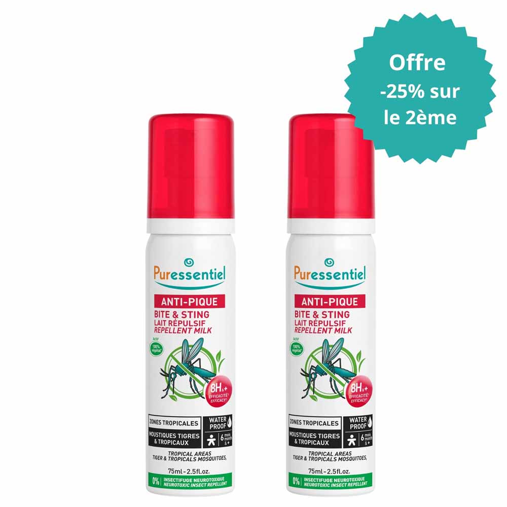 Puressentiel Antipic Leche repelente Zonas tropicales Mosquitos tigre y tropicales A partir de 6 meses 2x75ml