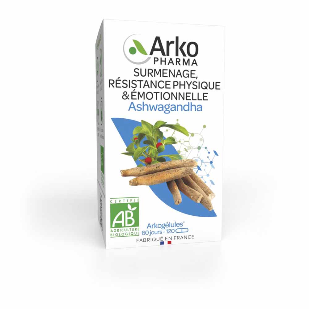 Arkopharma Arkocápsulas Ashwagandha Bio Sobrecarga de trabajo, resistencia física y emocional 120 cápsulas