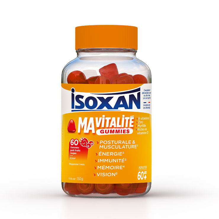 Isoxan Mi vitalidad energía inmunidad memoria visión sabor frutos rojos adultos 60 gominolas