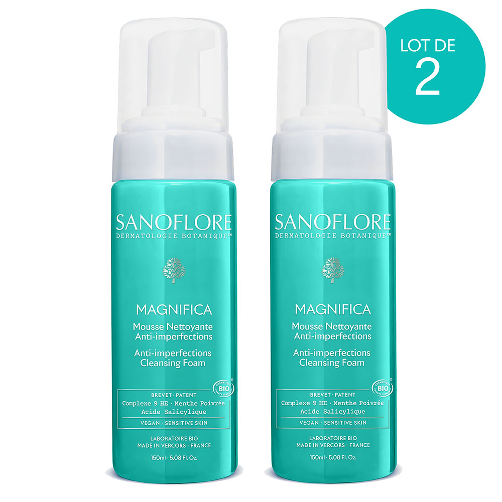 Sanoflore Magnifica Espuma limpiadora facial Bio certificada 2x150 ml Piel propensa al acné 300 ml