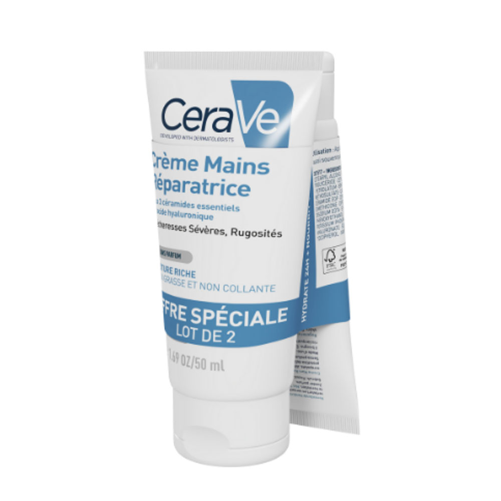 Cerave Body Crème Mains Réparatrices Mains Très Sèches Gercées Abimées 2x50ml