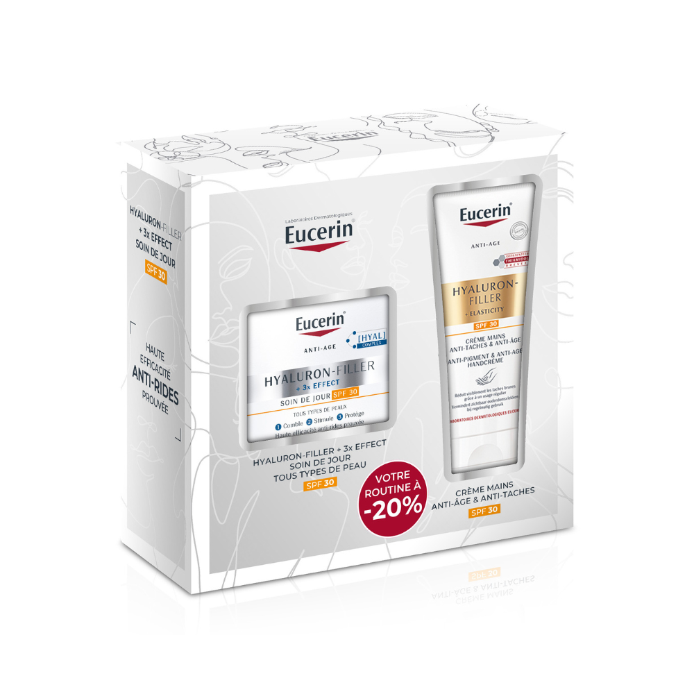 Eucerin Cofre Eucerin Hyaluron-Filler + 3X Effect Cuidado de Día FPS30 + Crema de Manos Antiedad FPS30 125 ml