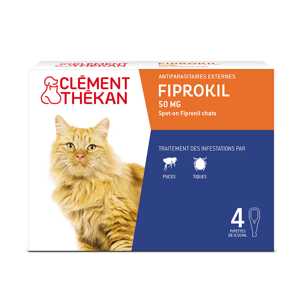 Clement-Thekan FIprokil Control de Pulgas y Garrapatas para Gatos 1kg y + 4 Pipetas 50 mg