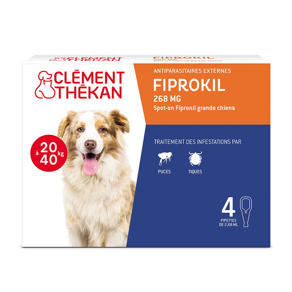 Clement-Thekan Fiprokil Anti-Puces Anti-Tiques Chien 20-40kg 4 Pipettes 2.68 ml x 4 pipetas