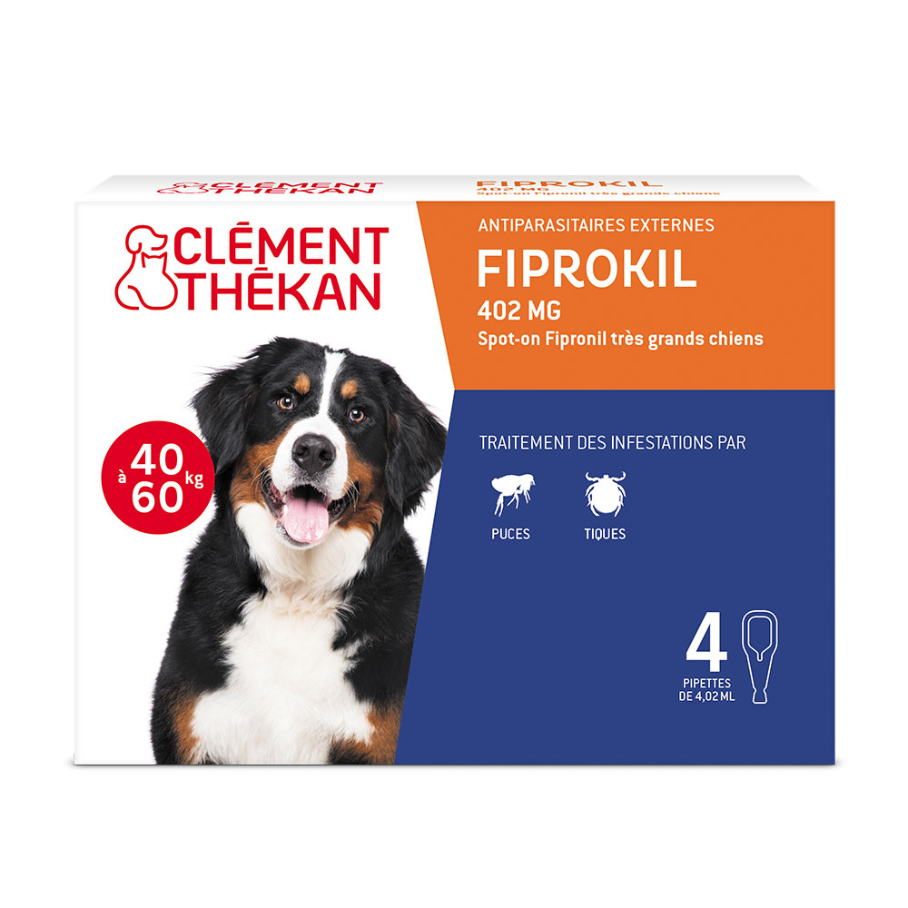 Clement-Thekan Fiprokil Anti-Puces Anti-Tiques Très Grands Chiens 40-60kg 4.02ml x 4 pipetas