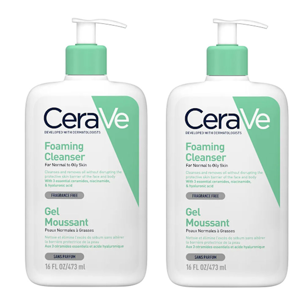Cerave Cleanse Rostro Gel espumoso facial y cuello para piel normal a grasa 2 x 473 ml