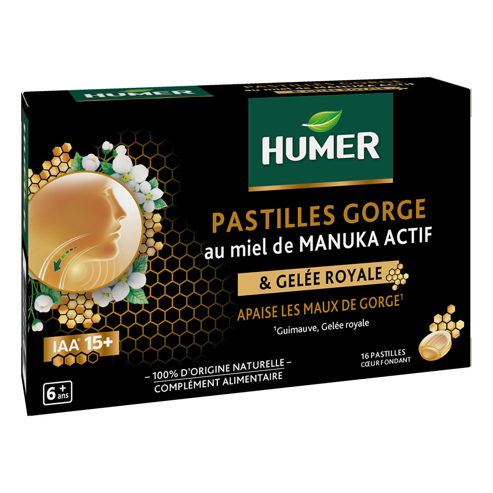 Humer Pastillas para la garganta con miel de manuka activo jalea real 16 pastillas