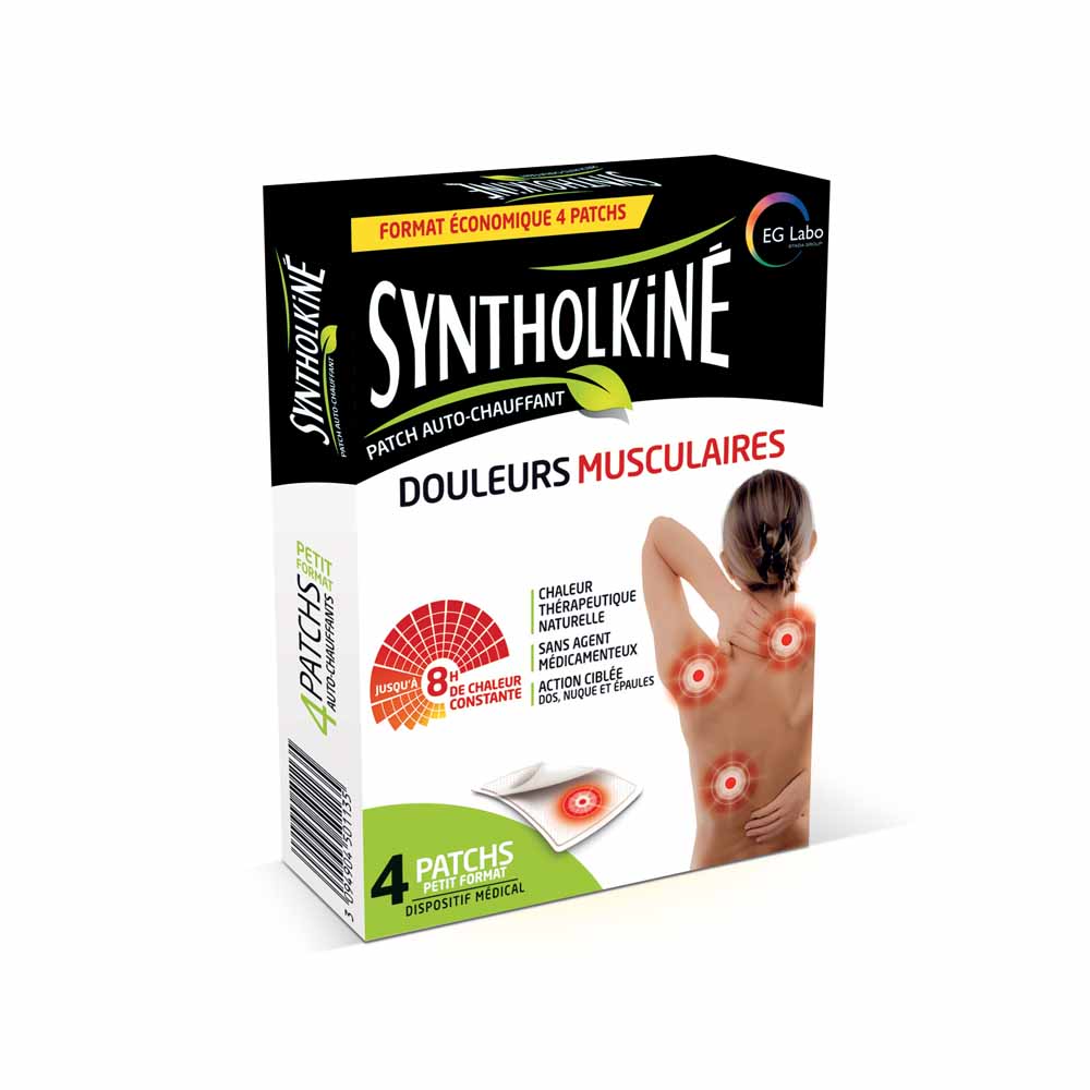 EG Labo SyntholKiné Parche autocalentable pequeño Dolores musculares X4