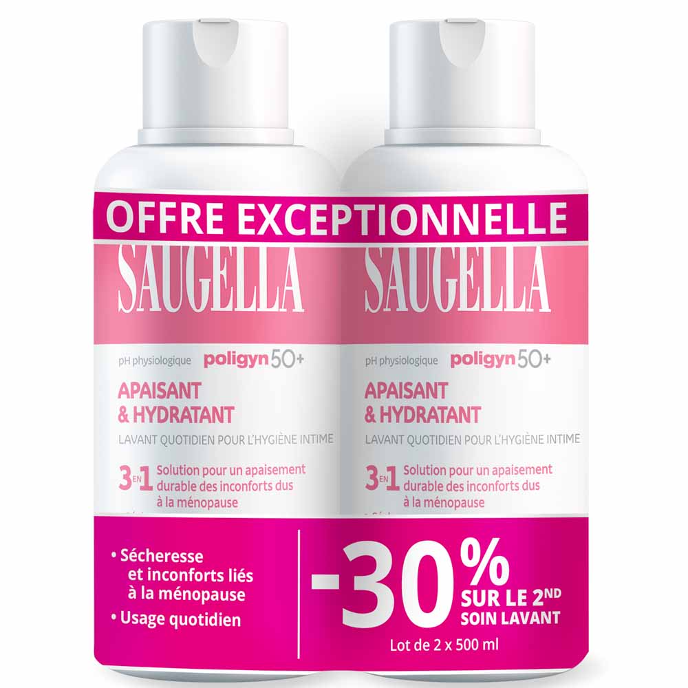 Saugella Poligyn Gel íntimo limpiador 3 en 1 50+ menopausia 2 x 500 ml