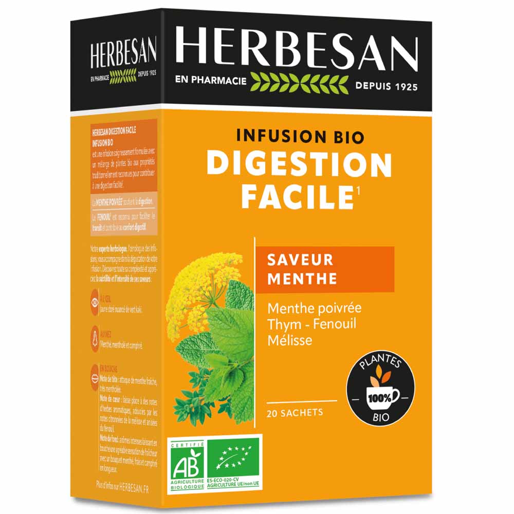 Herbesan Infusión Menta Hinojo Digestión Fácil BIO Sabor a menta 20 sobres