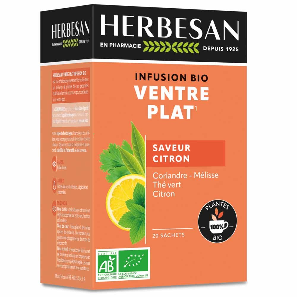 Herbesan Infusión ecológica de cilantro para vientre plano Sabor Limón 20 sobres