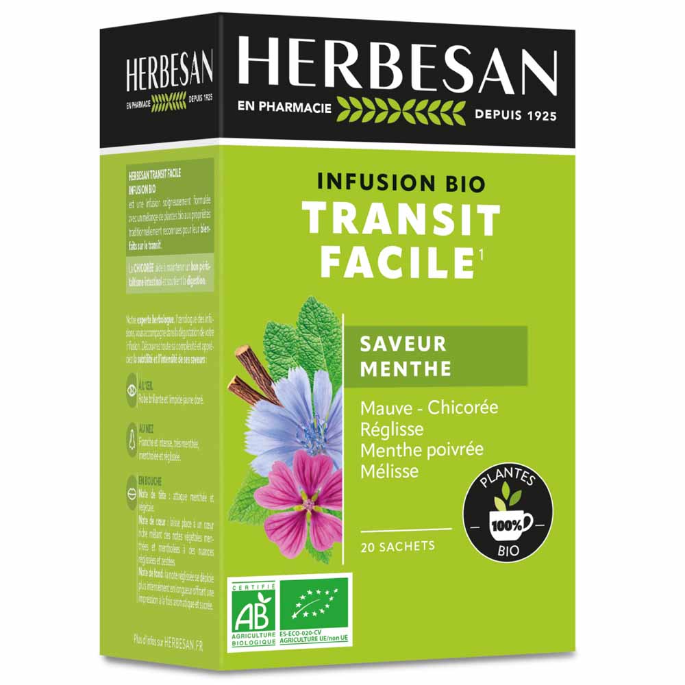 Herbesan Infusión Chicoree Transit Facile Bio Sabor a menta 20 sobres