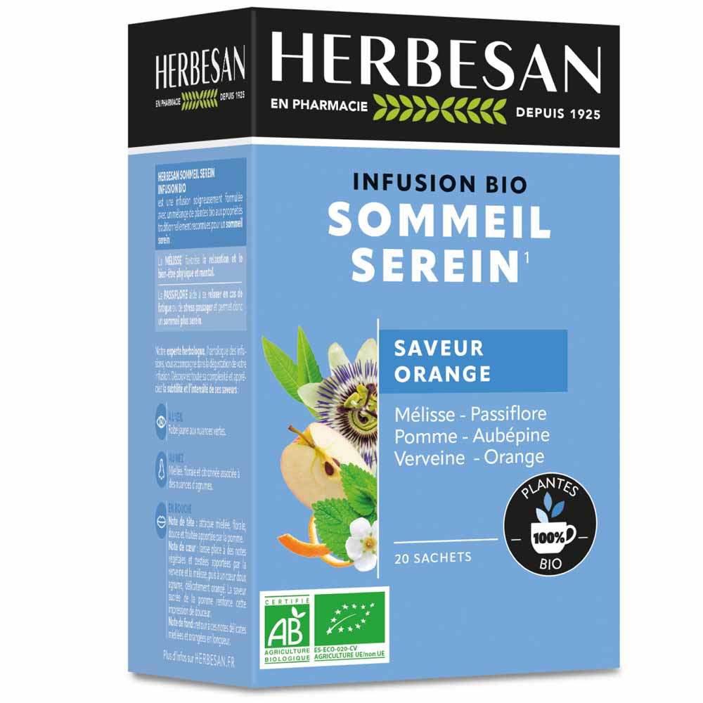 Herbesan Infusión Melisa Pasiflora Sueño Serena BIO Sabor a naranja 20 sobres