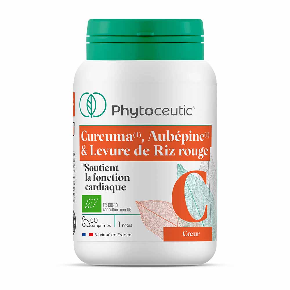 Phytoceutic Cúrcuma, espino blanco y levadura de arroz rojo ecológico Favorece la función cardiaca 60 comprimidos