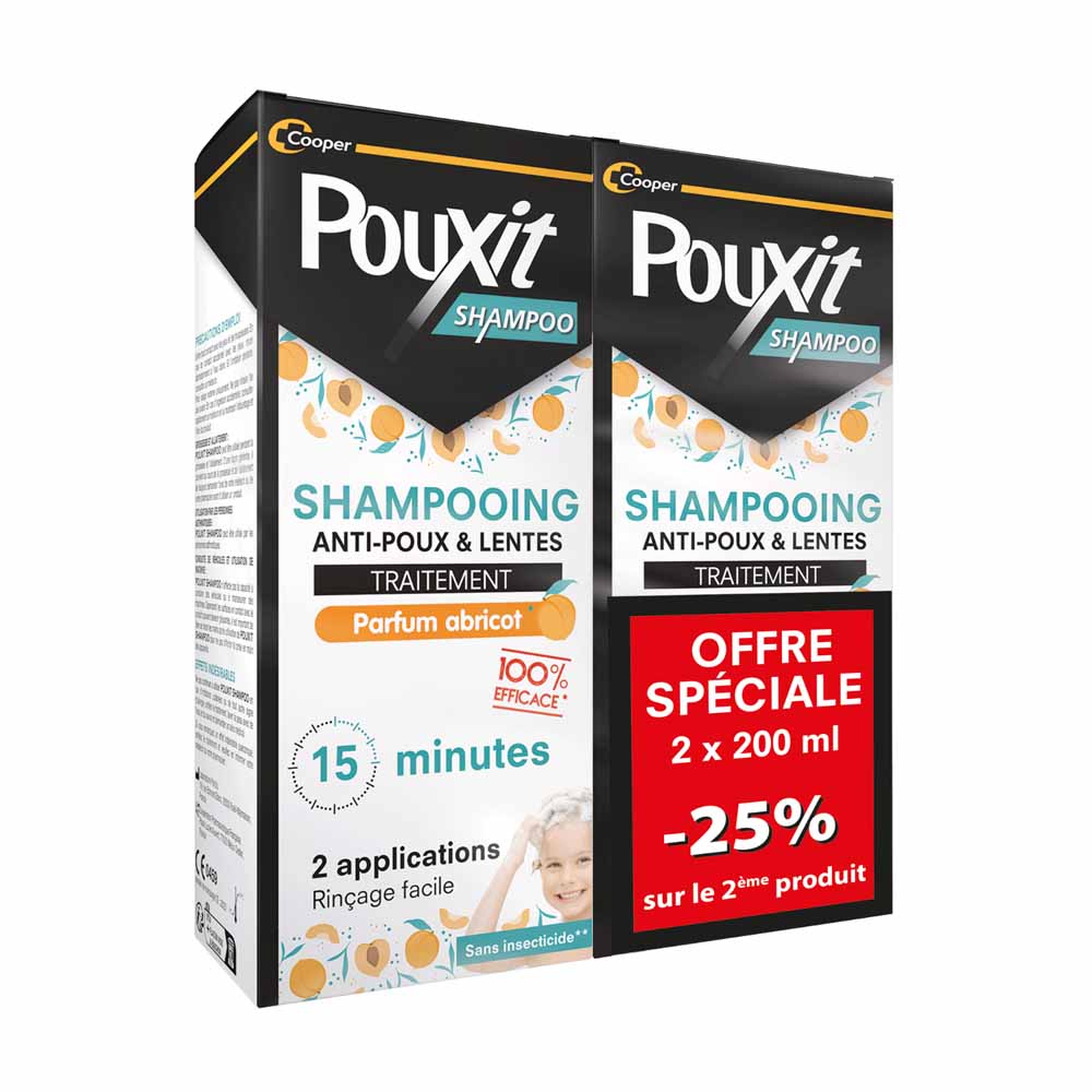 Pouxit Champú Antipiojos y Uñas Fragancia de albaricoque 2x200ml