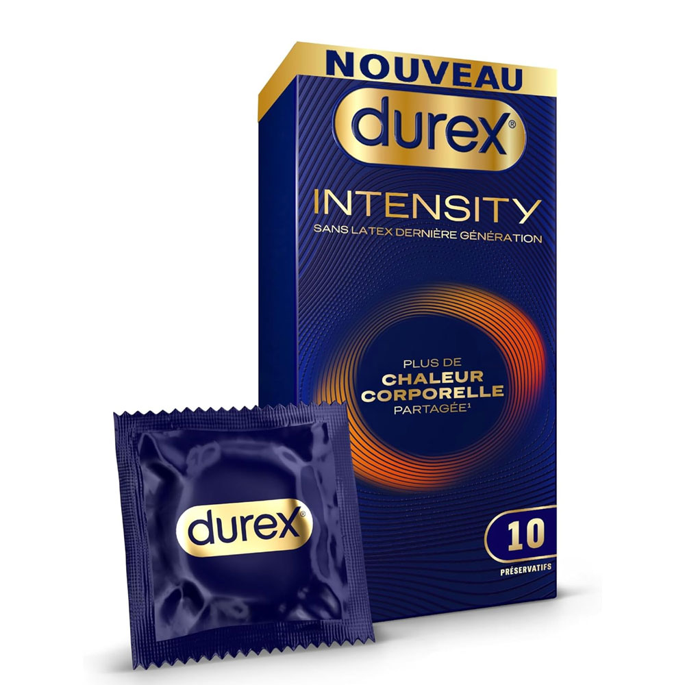 Durex Intensity Preservativos sin látex calor corporal compartida extra lubricados 10 unidades