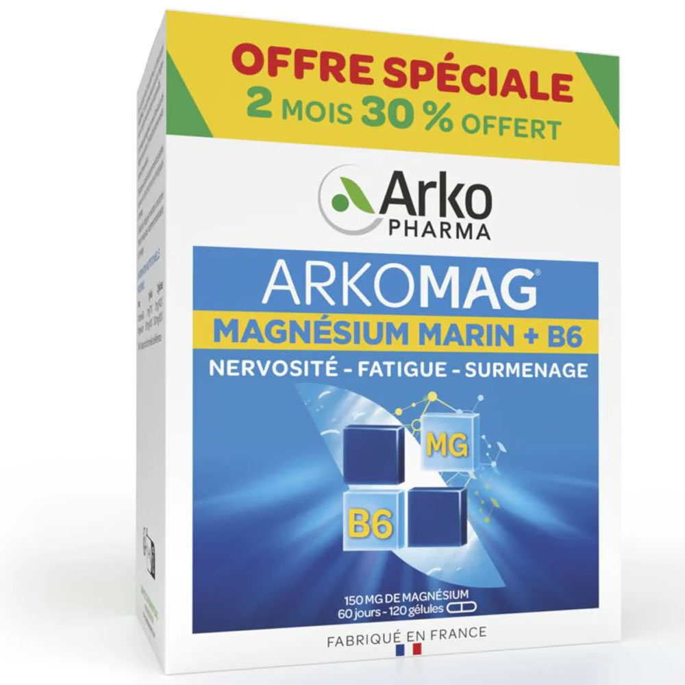 Arkopharma Arkomag Magnésio marino + B6 nervosismo, fatiga y agotamiento 120 cápsulas