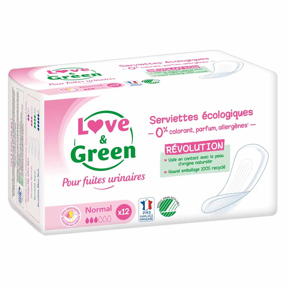 Love&Green Debilidad de la vejiga 12 Toallas Normal