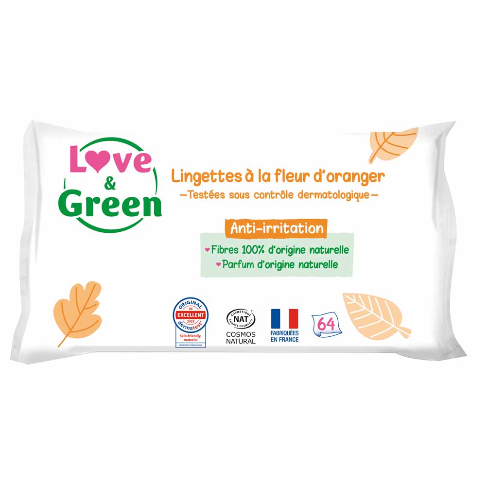 Love&Green Toallitas higiene bebé flor de naranjo pieles sensibles x64