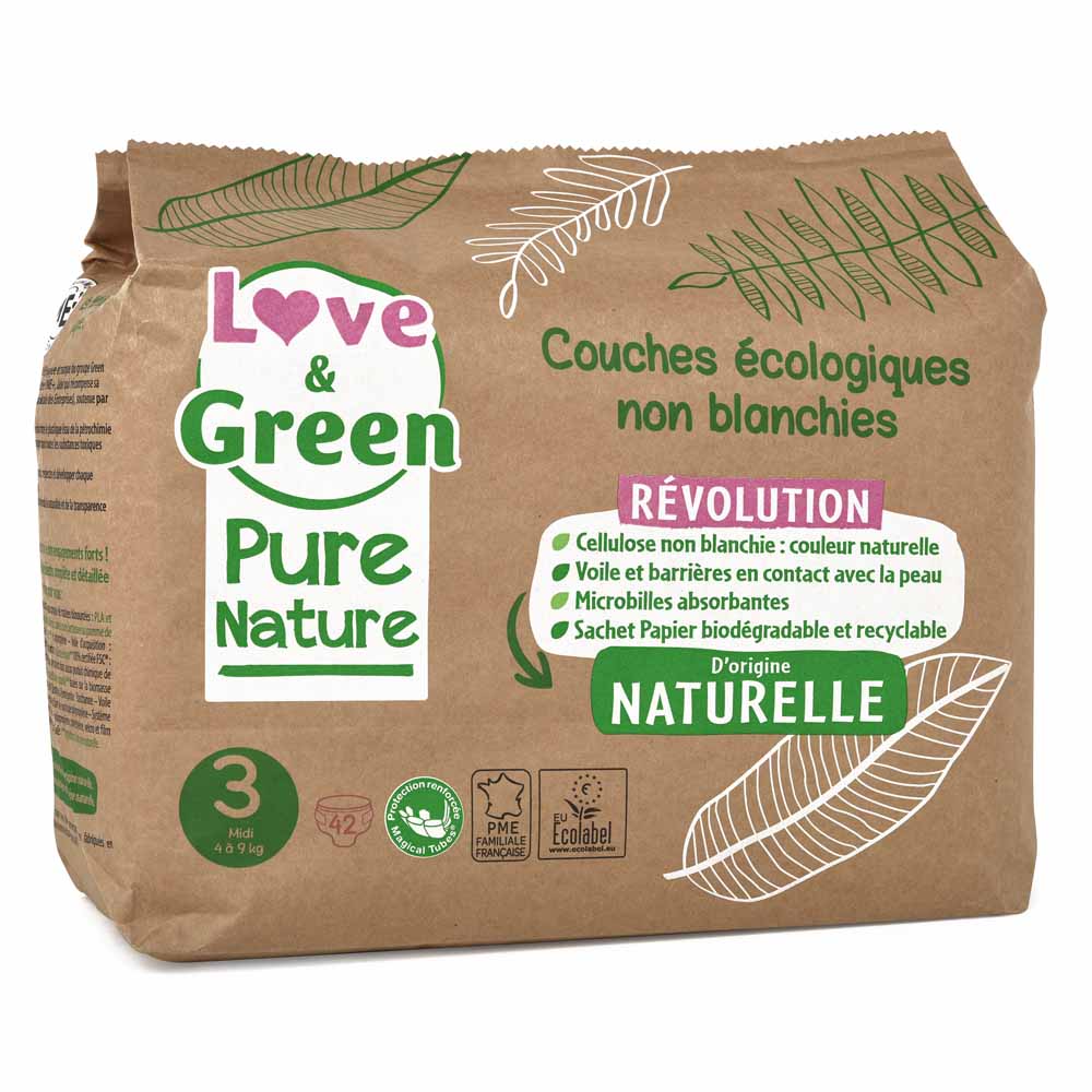 Love&Green Pure Nature Pañales ecológicos Talla 3 x 42