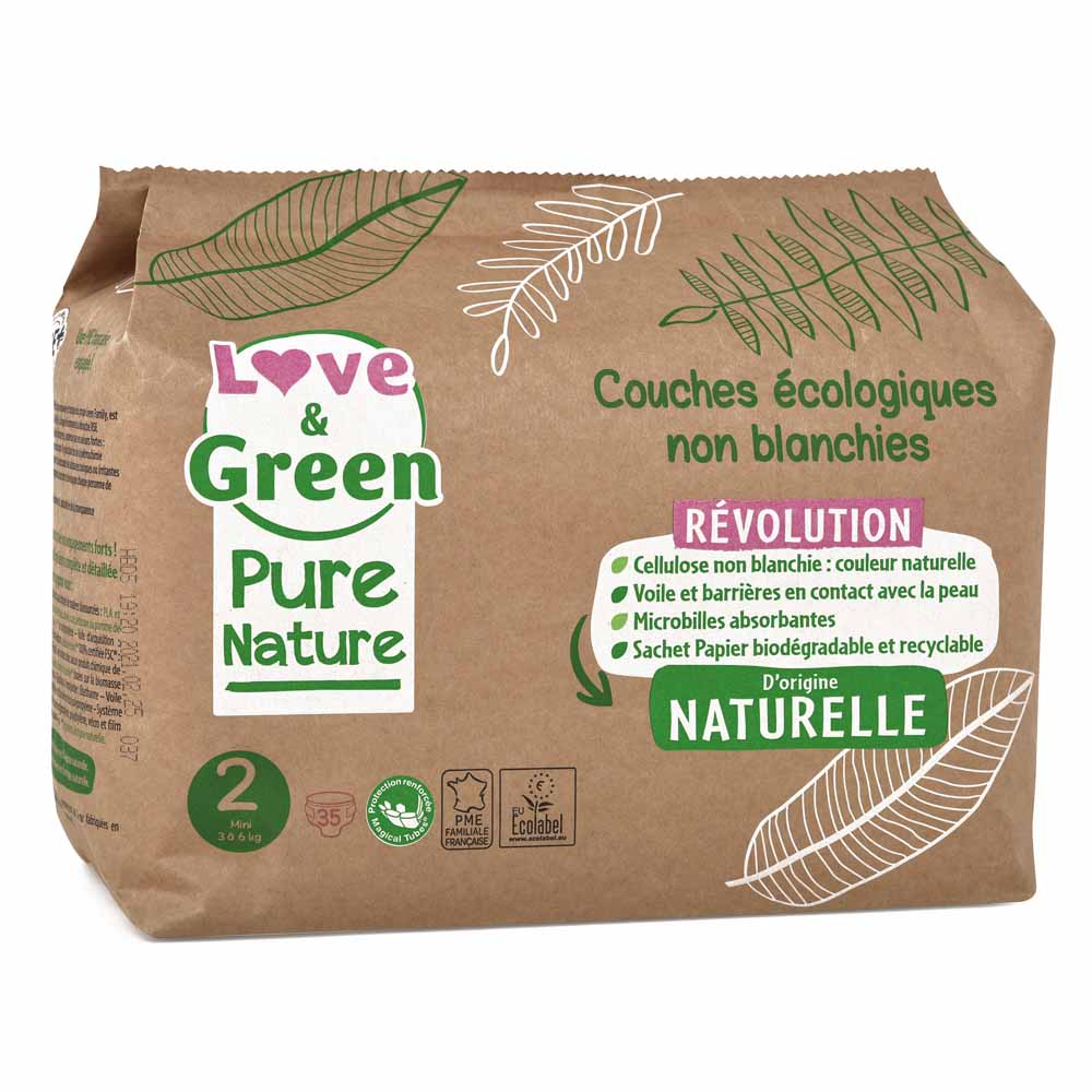 Love&Green Pure Nature Pañales ecológicos Talla 2 x 35