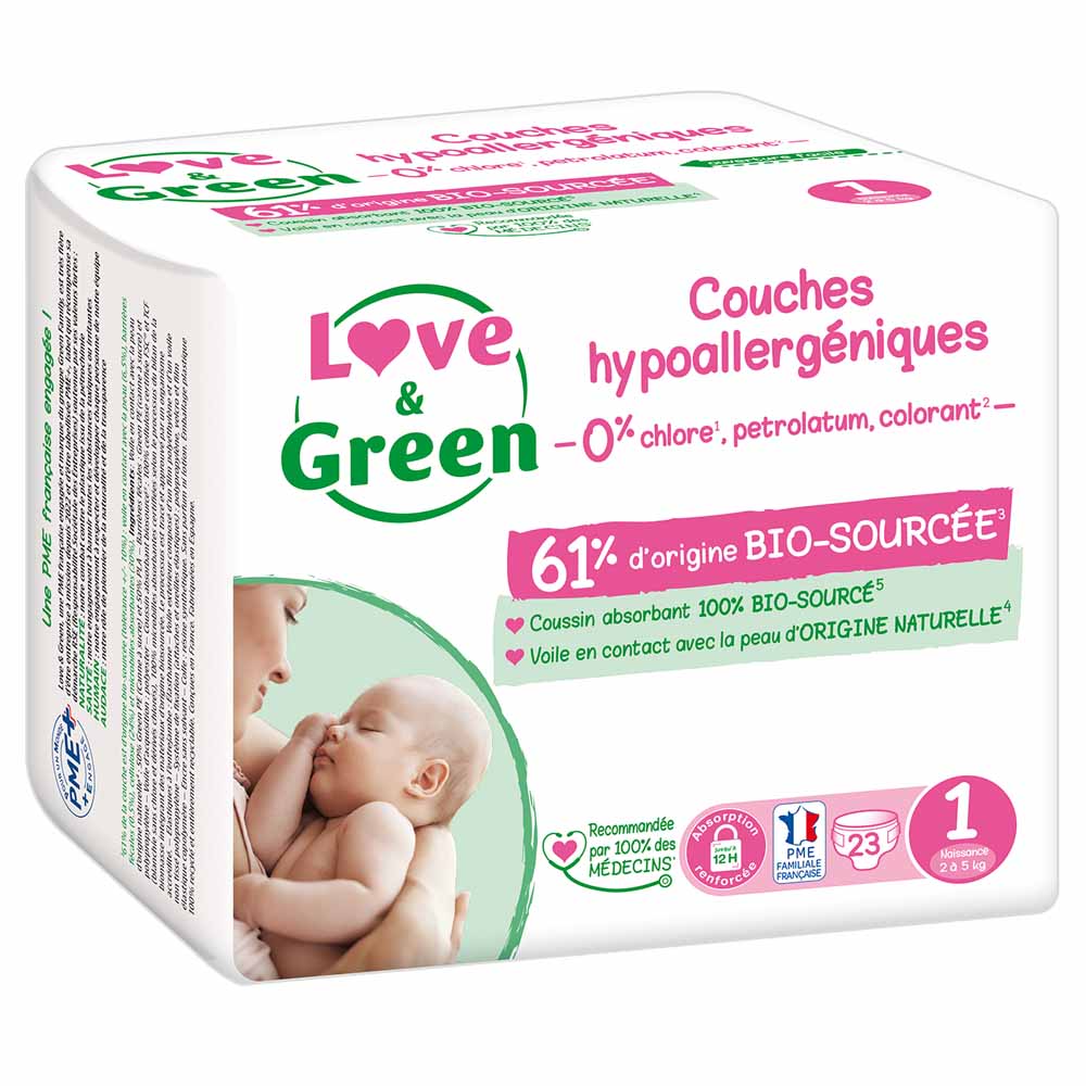 Love&Green Pañales hipoalergénicos Talla 1 de 2 a 5 kg x44