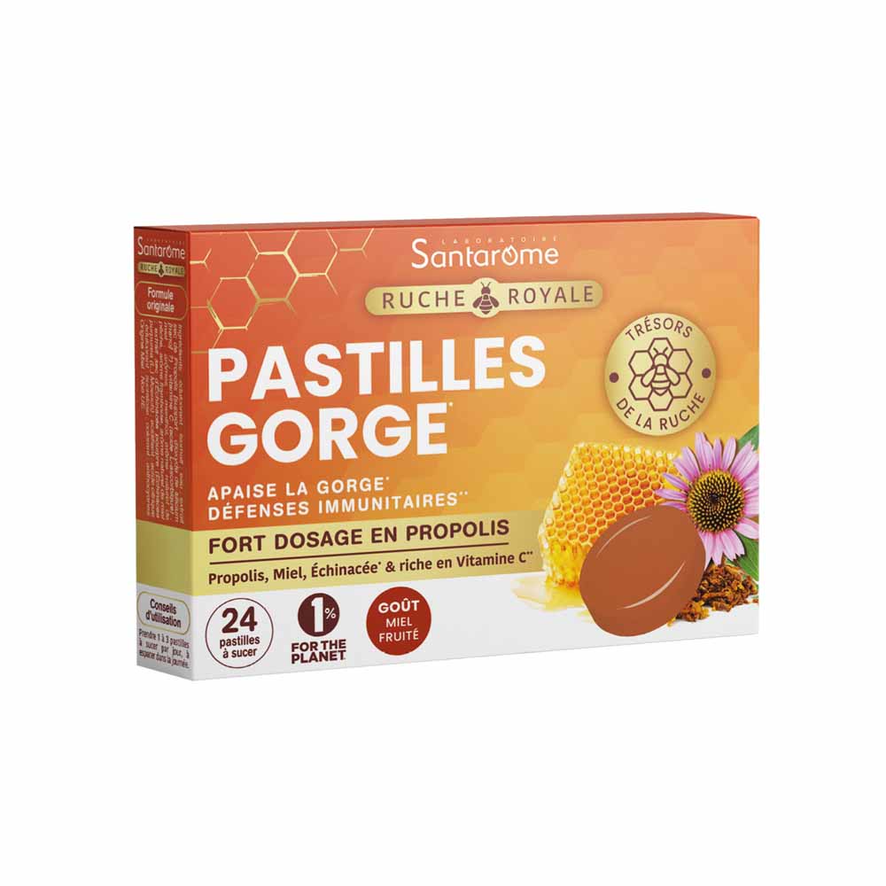 Santarome Ruche Royale Pastillas calmantes para la garganta Propolis, Miel 24 comprimidos