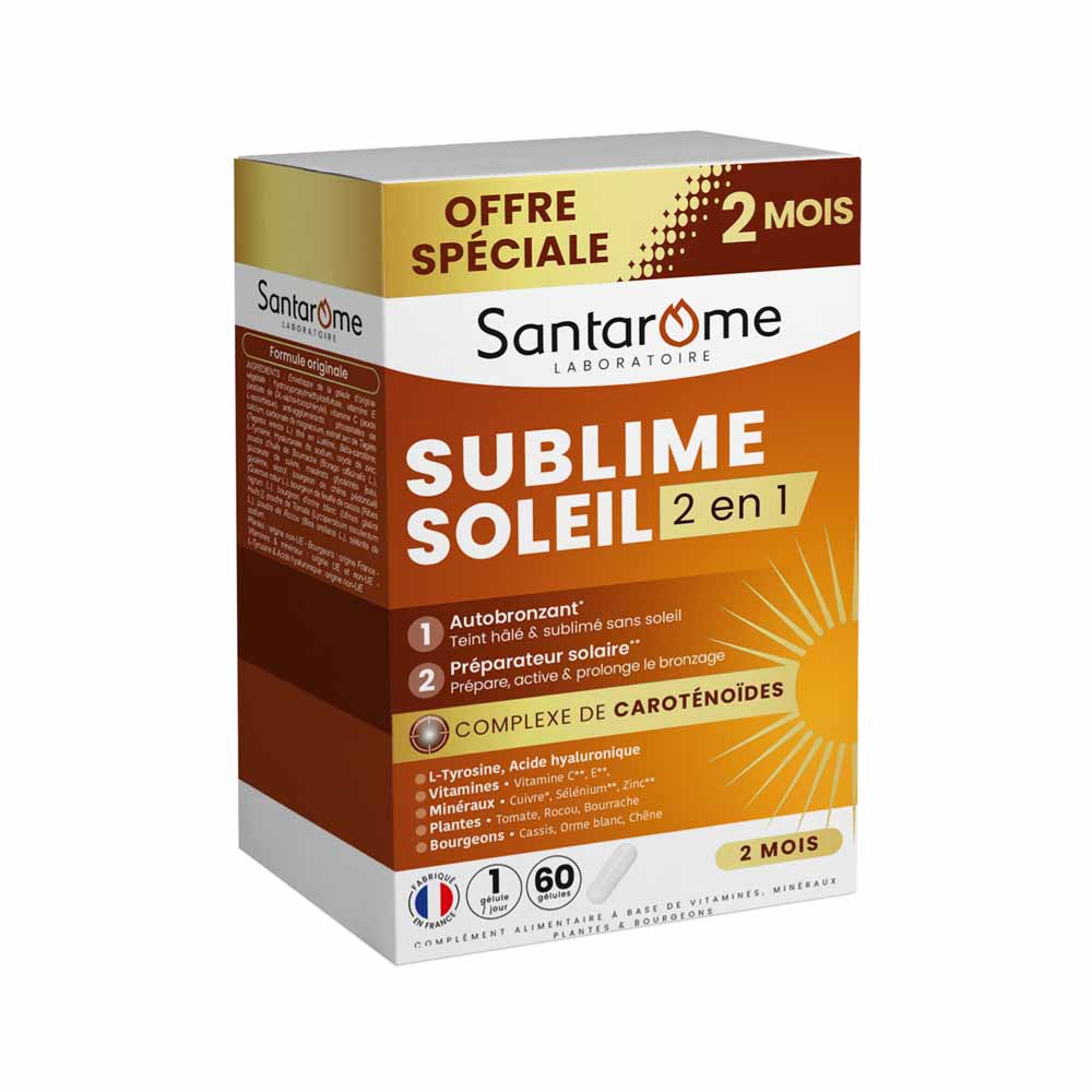 Santarome Sublime Sun 2en1 Autobronceador y preparador solar 60 cápsulas