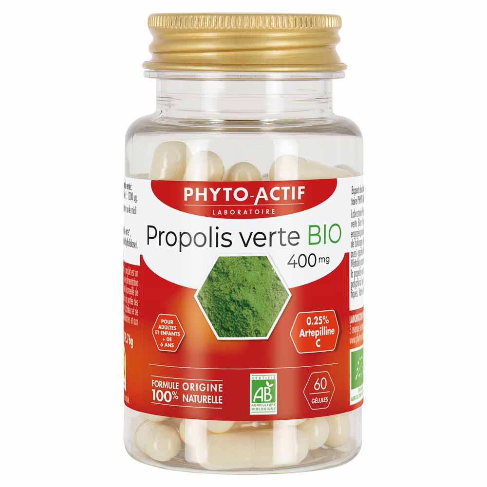 Phyto-Actif Propolis verde bio 400 mg titulada en artepilina-C 60 cápsulas