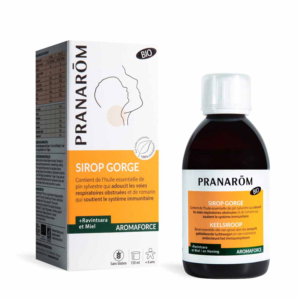 Pranarôm Aromaforce Jarabe para la garganta con miel Bio y Ravintsara 150 ml