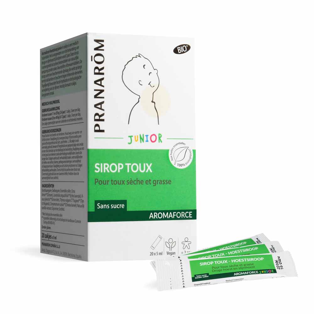 Pranarôm Aromaforce Jarabe para tos seca y grasa junior bio A partir de 2 años 20 Barritas de 5ml