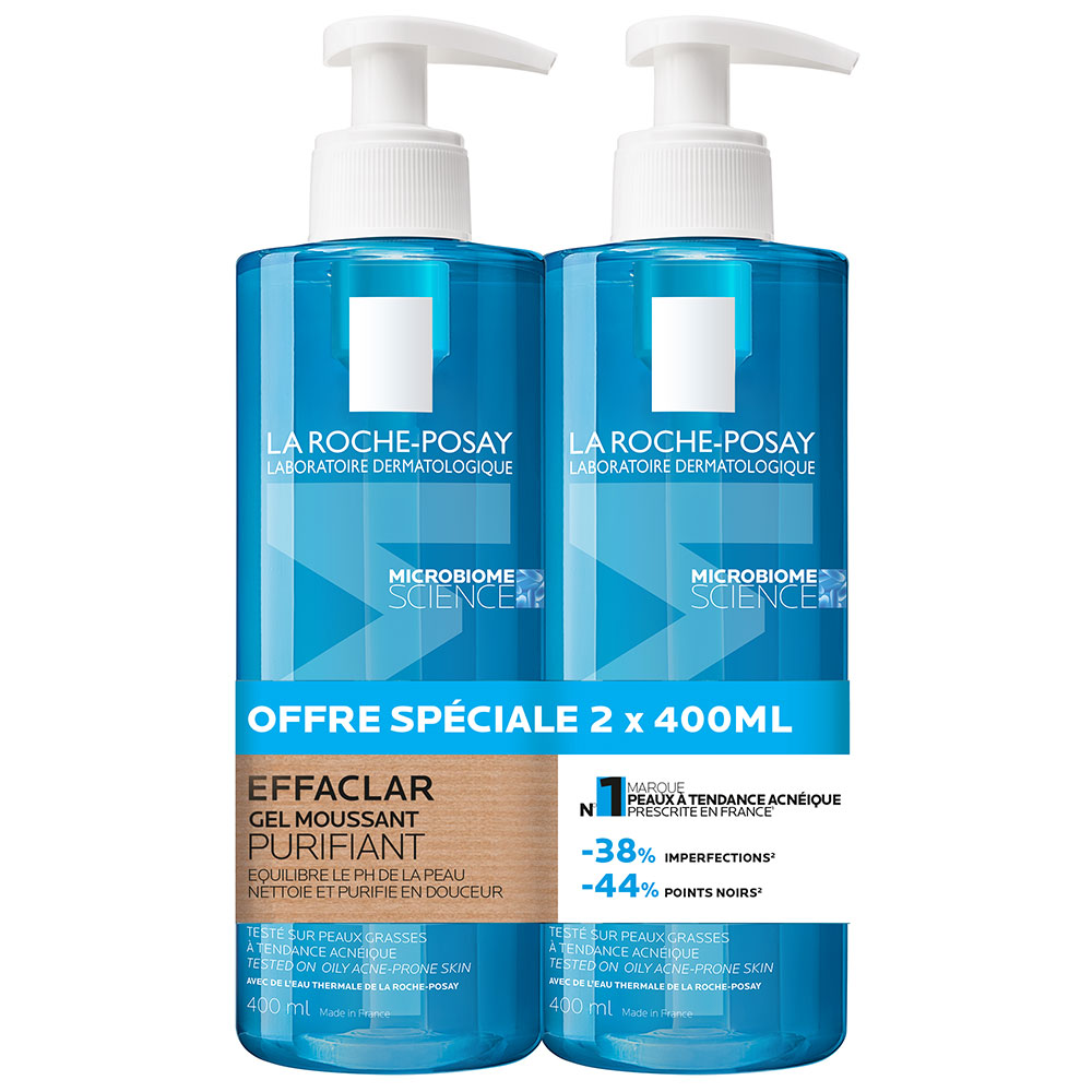 La Roche-Posay Effaclar Gel limpiador purificante espumoso piel grasa con tendencia acneica 2 x 400 ml