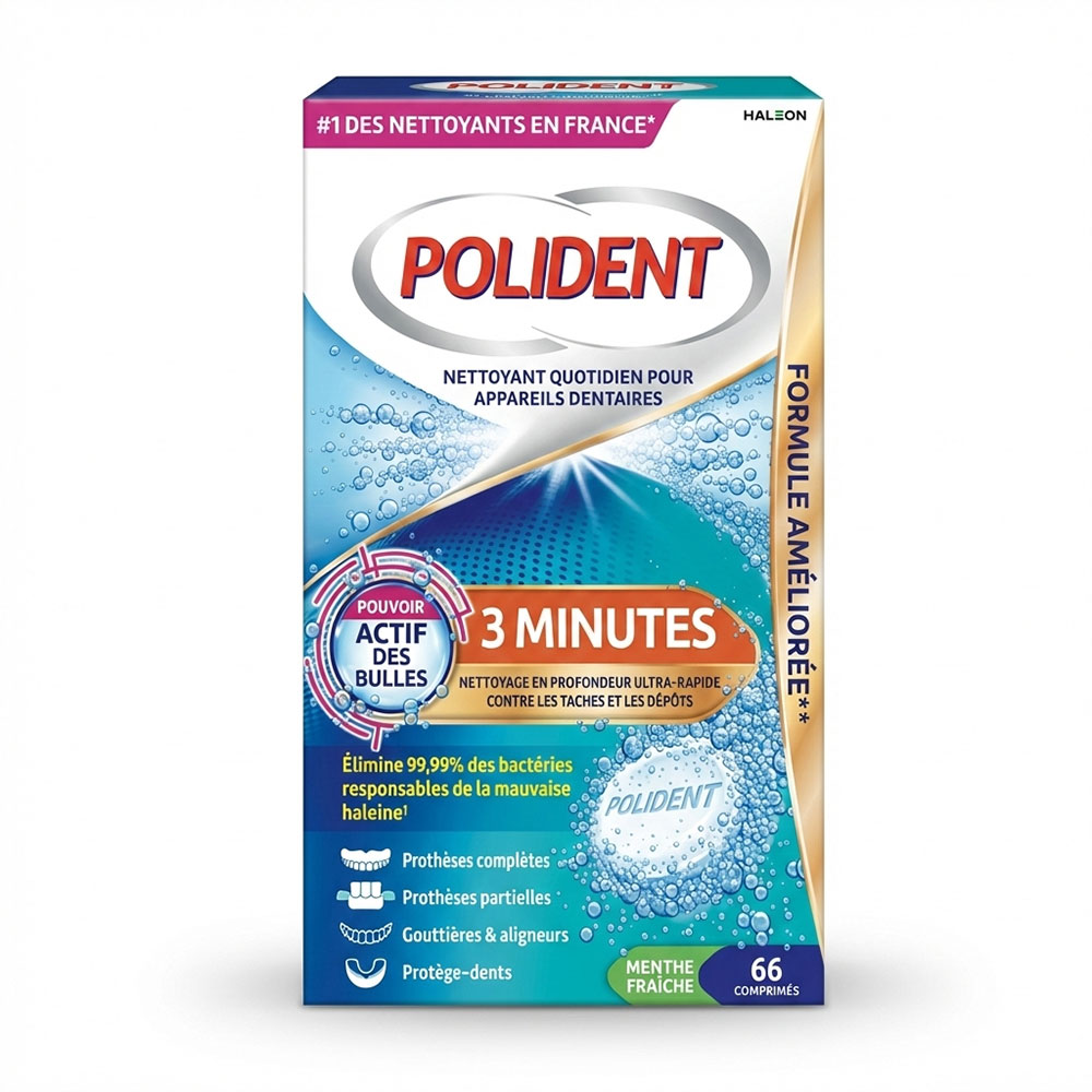 Polident Limpieza para prótesis dentales 3 minutos 66 comprimidos