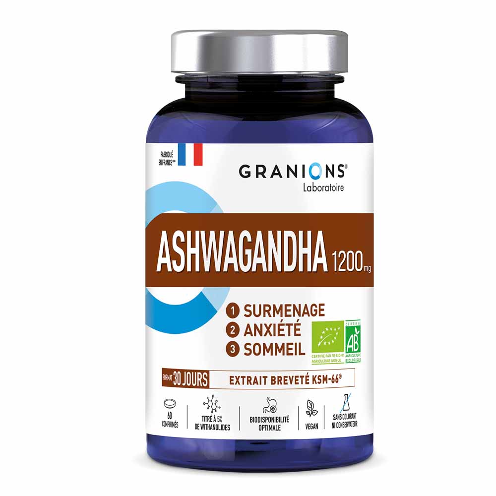 Granions Ashwagandha orgánica 1200 mg Exceso de trabajo, ansiedad y sueño 60 comprimidos