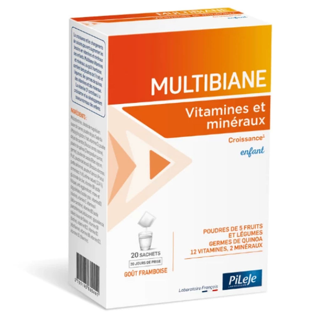 Pileje Multibiane Vitaminas y minerales para niños sabor frambuesa 20 sobres