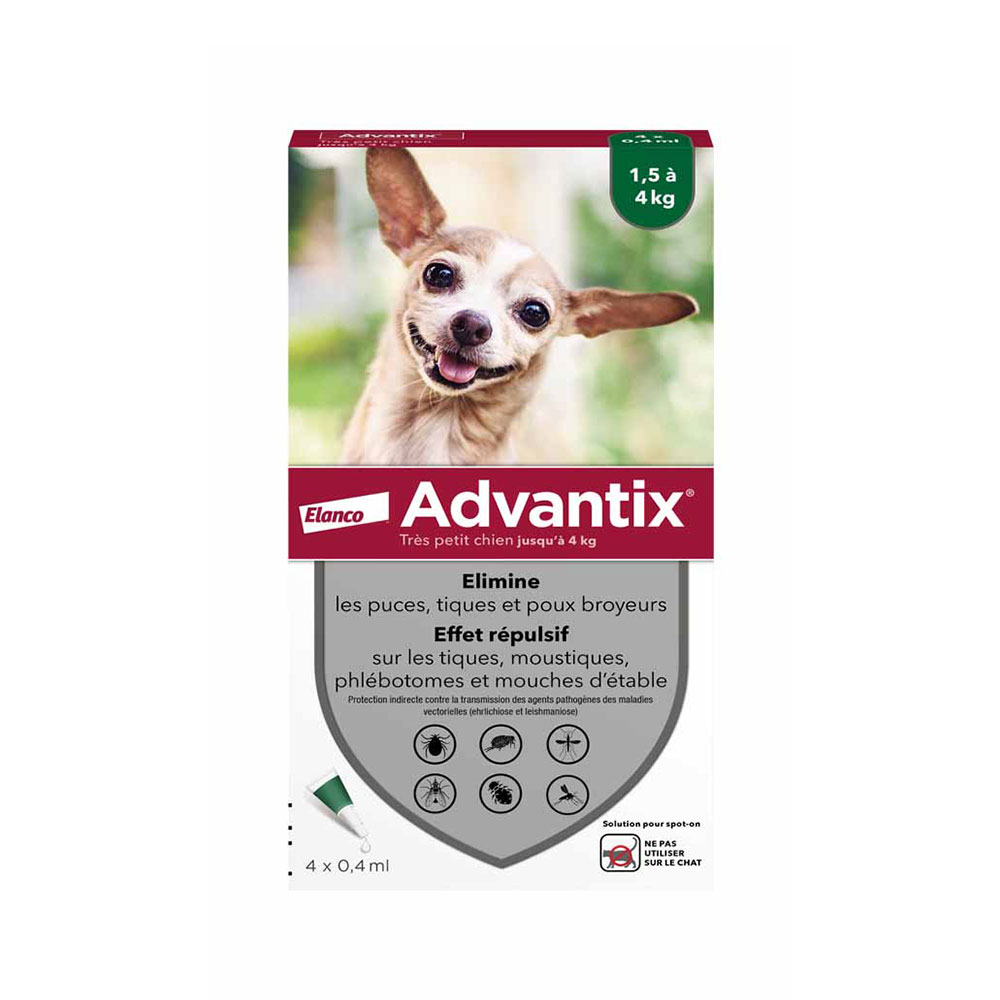 Advantix Pipetas para perro muy pequeño de 1,5 a 4 kg 4 x 0,4 ml