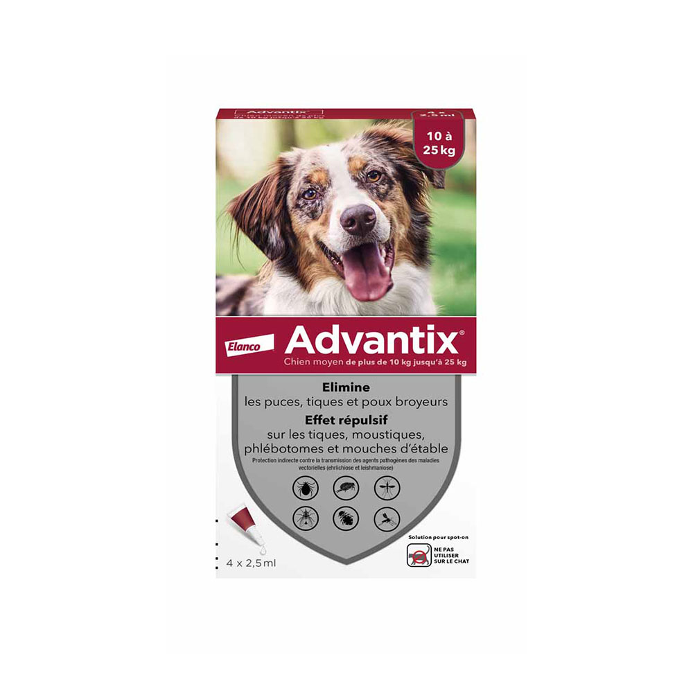 Advantix Pipetas para perros medianos de 10 a 25 kg 4 x 2,5 ml