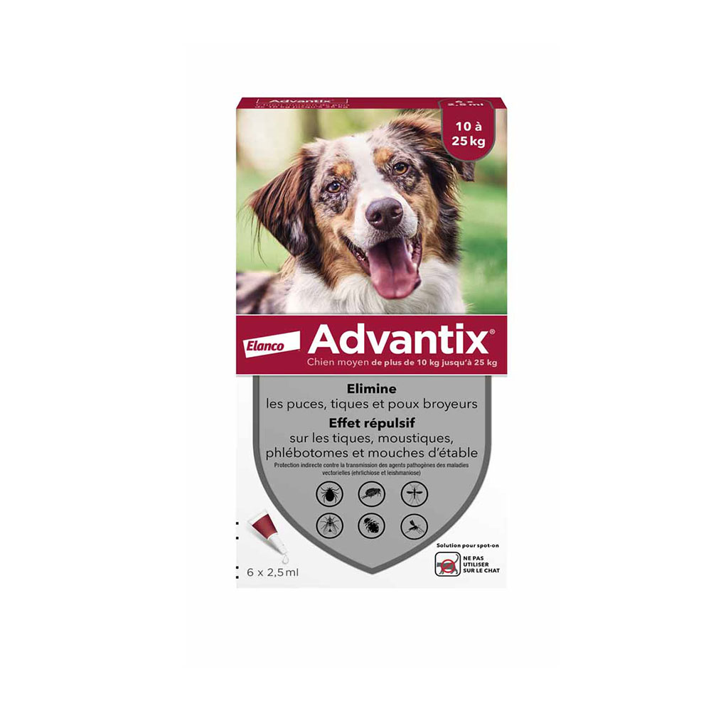 Advantix Pipetas para perros medianos 10 a 25 kg 6 x 2,5 ml