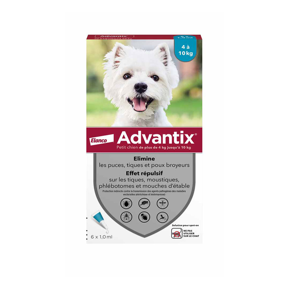 Advantix Pipetas para perro pequeño 4 a 10 kg 6 x 1,0 ml