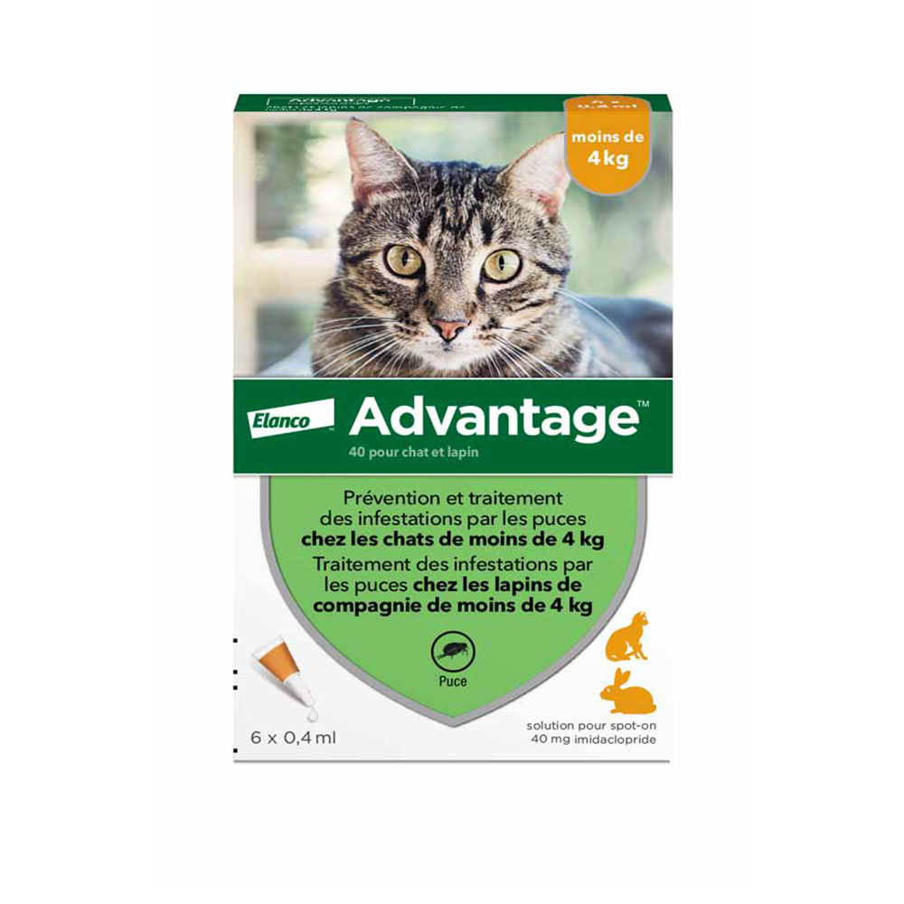 Advantage 40 para gatos y conejos pequeños de menos de 4 kilos 6x0,4ml